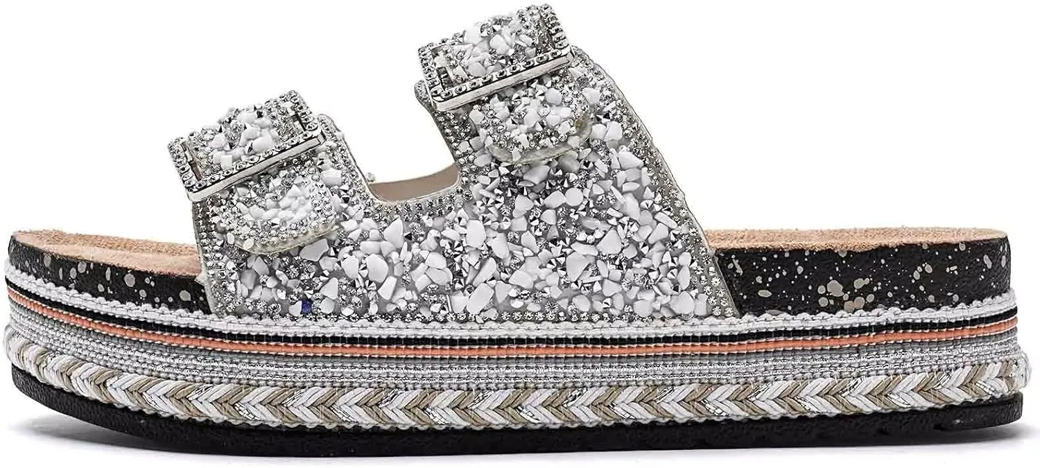 Torotto Womens Slides with Cork Footbed Open Toe Adjustable Webbing Flat Sandals for Walking | Beach | Indoor