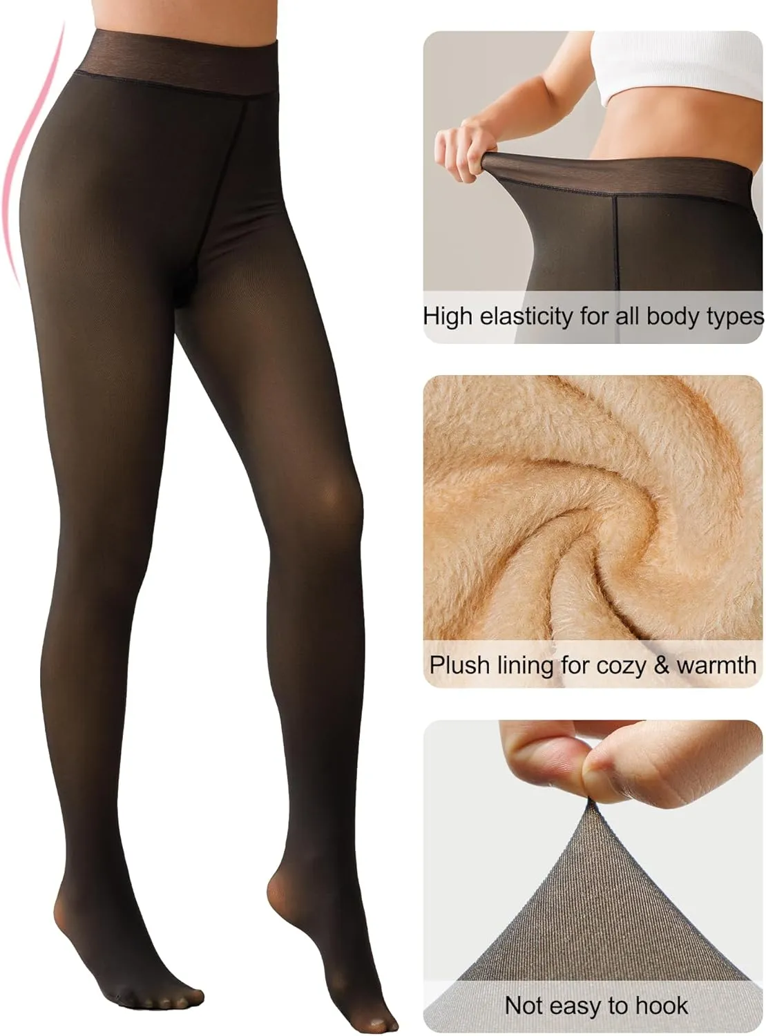 Tournesol Women's Fleece Lined Tights Thermal Pantyhose Fake Translucent Tights Warm Sheer Thick Leggings for Winter