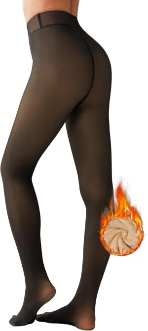Tournesol Women's Fleece Lined Tights Thermal Pantyhose Fake Translucent Tights Warm Sheer Thick Leggings for Winter