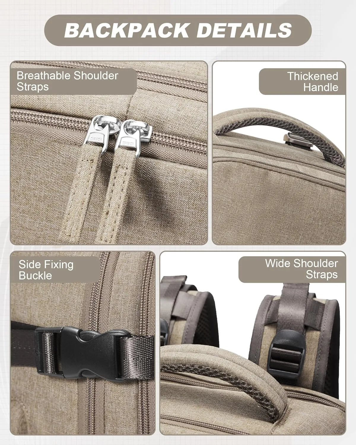 Travel Backpack for Men Women Carry On Backpack Flight Approved Laptop Backpack Luggage Backpack Weekender Bag for Outdoor Hiking Business Trip Khaki