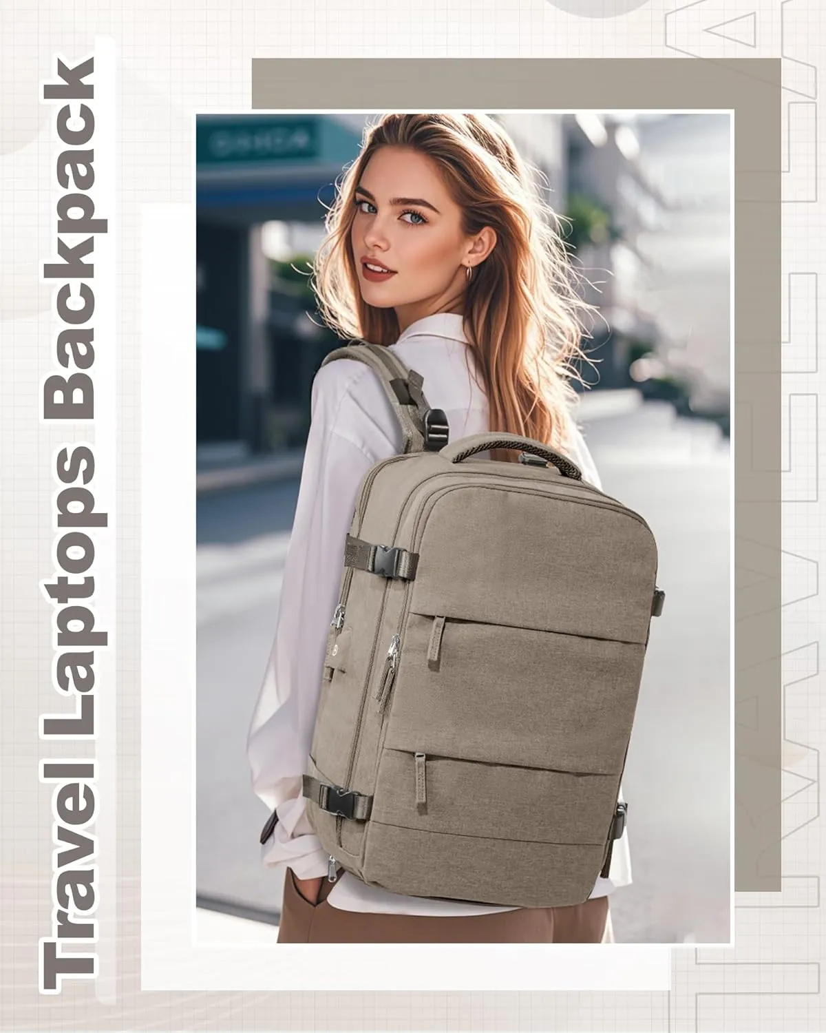 Travel Backpack for Men Women Carry On Backpack Flight Approved Laptop Backpack Luggage Backpack Weekender Bag for Outdoor Hiking Business Trip Khaki