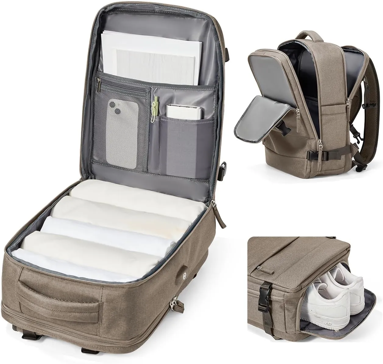 Travel Backpack for Men Women Carry On Backpack Flight Approved Laptop Backpack Luggage Backpack Weekender Bag for Outdoor Hiking Business Trip Khaki