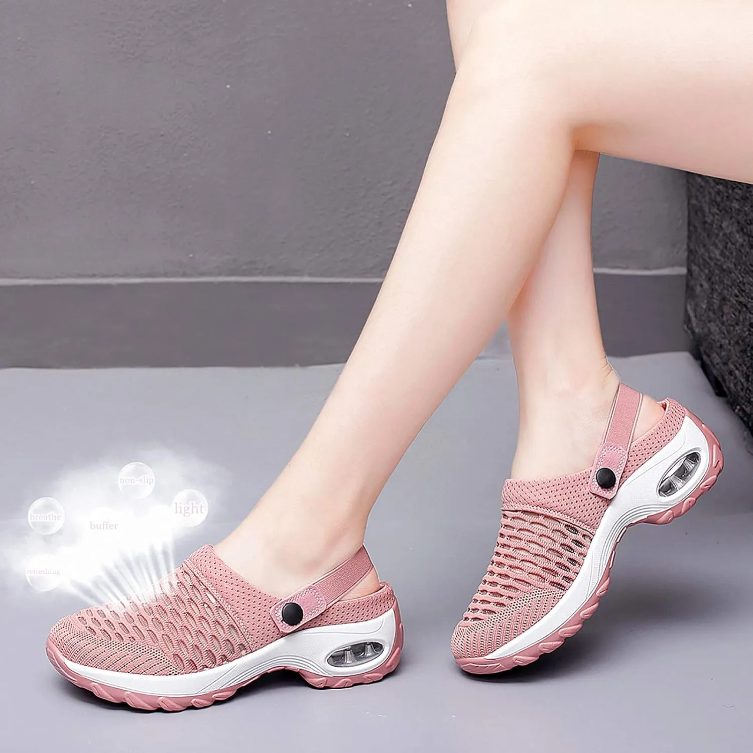 Trsorini Mules Clogs for Women Summer Air Cushion Platform Mesh Mules Sneaker Sandals for Female Lightweight Beach Shoes Outdoor Slippers Walking Shoes