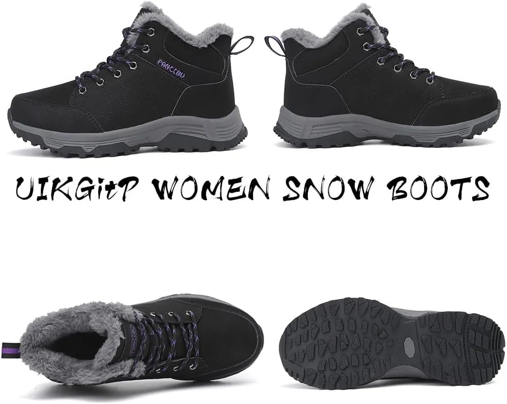 UIKGITP Womens Winter Sport Waterproof Boots Snow Boots Fur Lined Warm Ankle Boots Slip On Stylish Fuzzy Hiking Women Booties