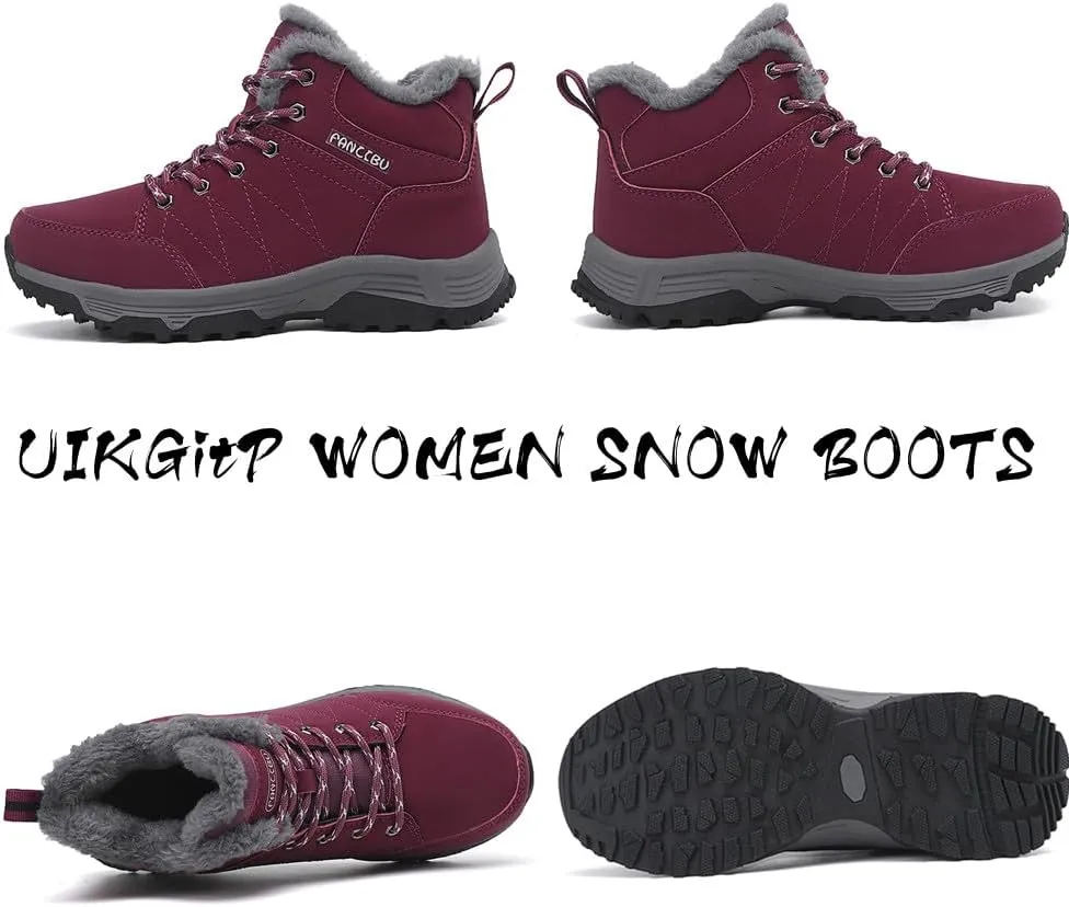 UIKGITP Womens Winter Sport Waterproof Boots Snow Boots Fur Lined Warm Ankle Boots Slip On Stylish Fuzzy Hiking Women Booties