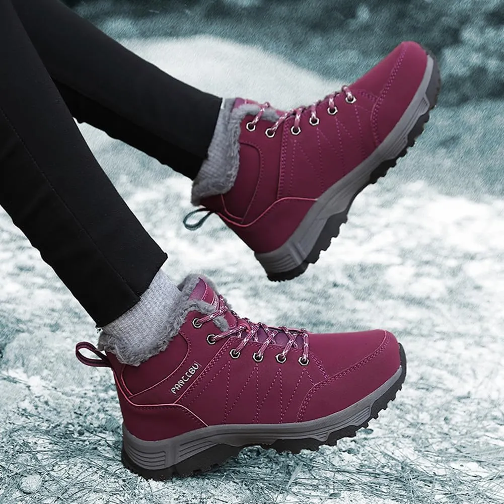 UIKGITP Womens Winter Sport Waterproof Boots Snow Boots Fur Lined Warm Ankle Boots Slip On Stylish Fuzzy Hiking Women Booties