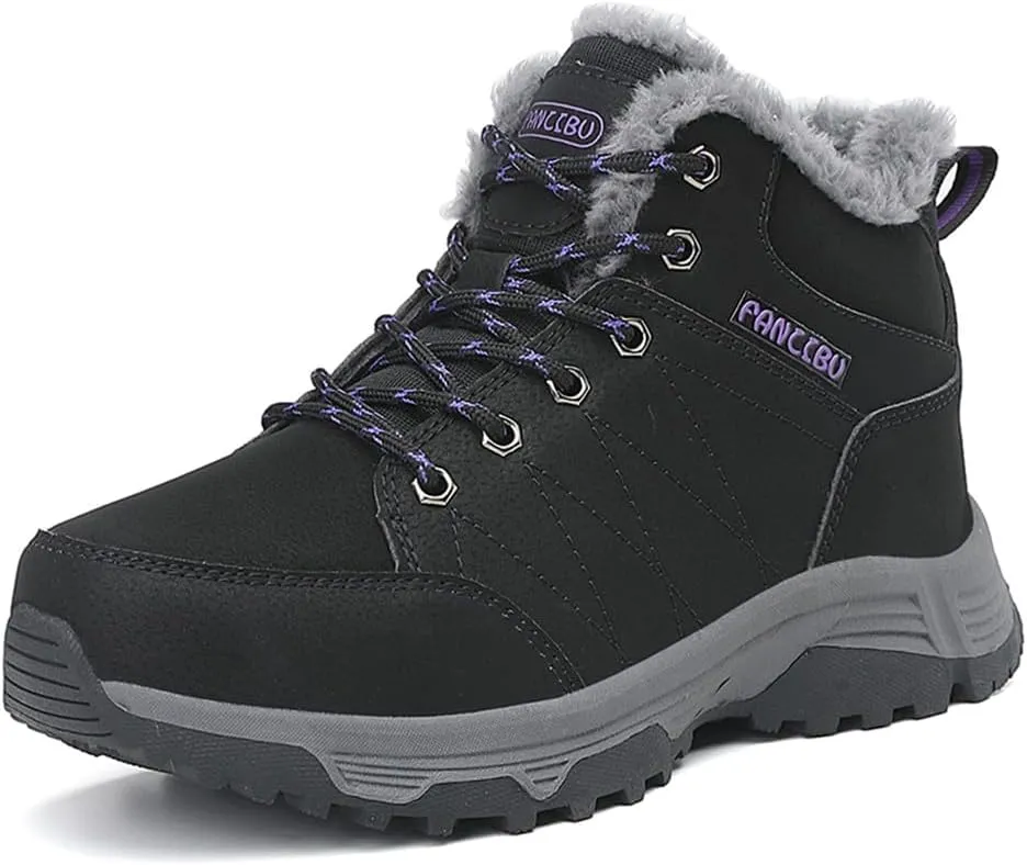 UIKGITP Womens Winter Sport Waterproof Boots Snow Boots Fur Lined Warm Ankle Boots Slip On Stylish Fuzzy Hiking Women Booties