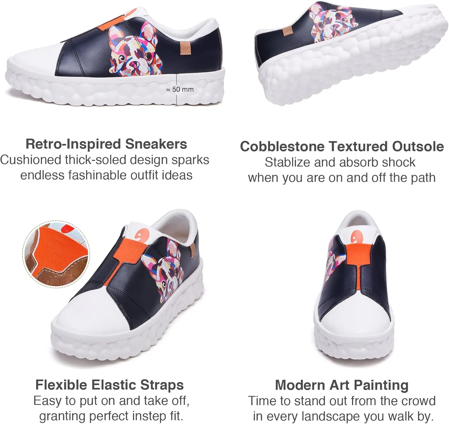UIN Men's Fashion Sneakers Lightweight Walking Casual Slip Ons Art Painted Athletic Travel Skate Shoes Las Ramblas