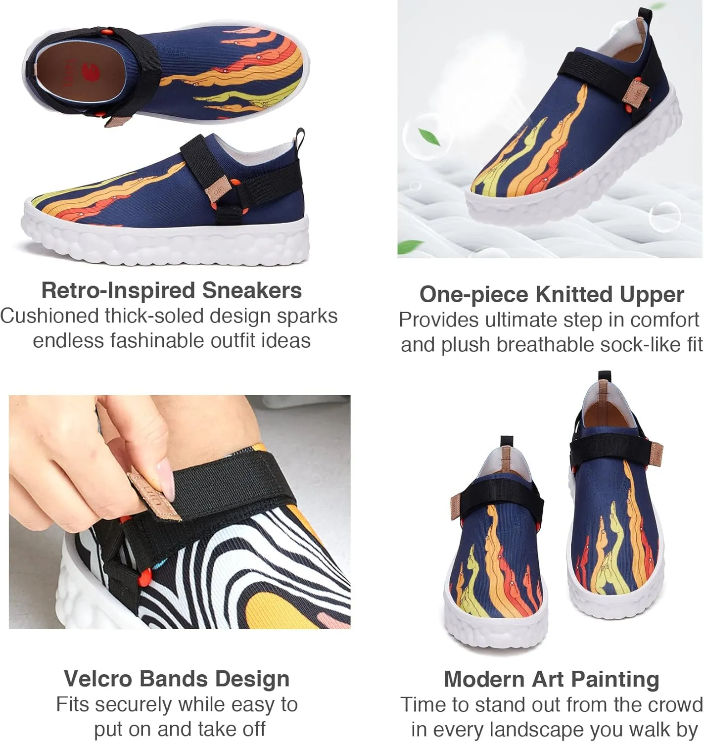 UIN Men's Fashion Sneakers Lightweight Walking Casual Slip Ons Art Painted Athletic Travel Skate Shoes Las Ramblas