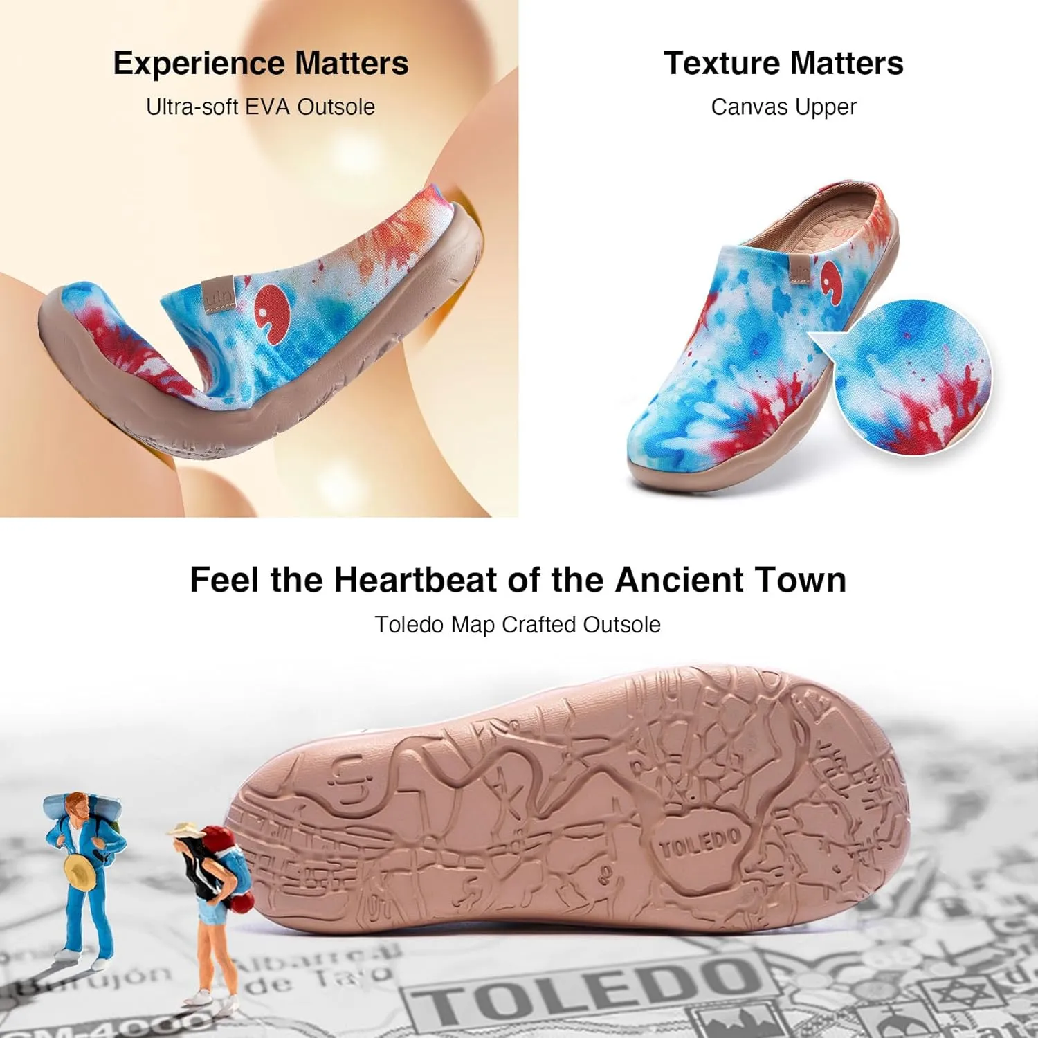UIN Women's Wide Toe Mules Comfortable Lightweight Casual Art Painted Slip On Travel Shoes Malaga