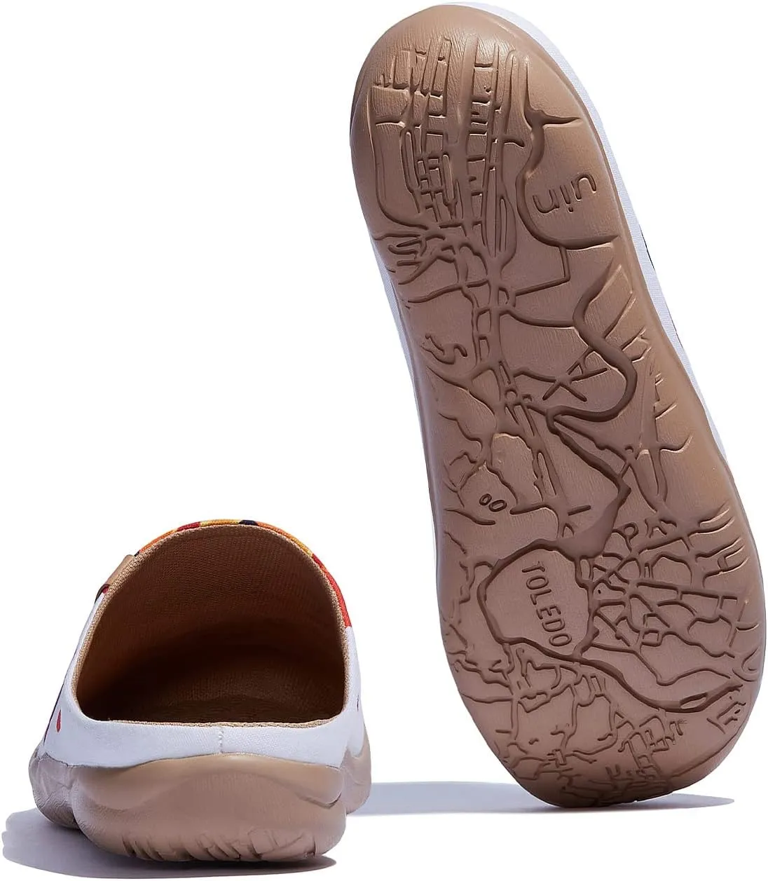 UIN Women's Wide Toe Mules Comfortable Lightweight Casual Art Painted Slip On Travel Shoes Malaga