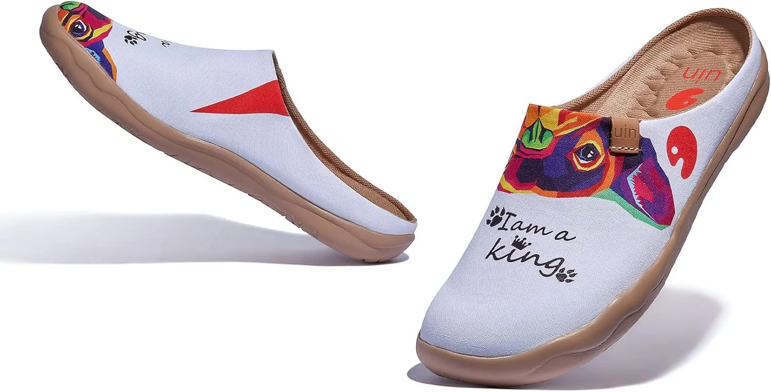 UIN Women's Wide Toe Mules Comfortable Lightweight Casual Art Painted Slip On Travel Shoes Malaga