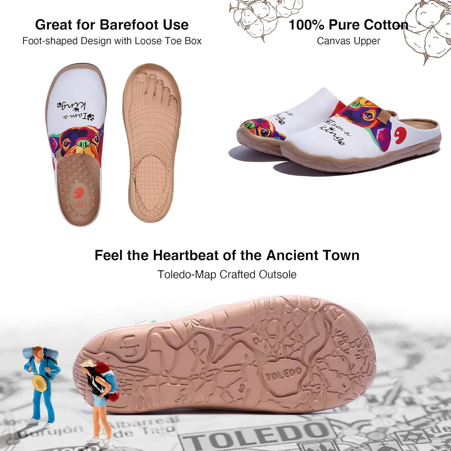 UIN Women's Wide Toe Mules Comfortable Lightweight Casual Art Painted Slip On Travel Shoes Malaga