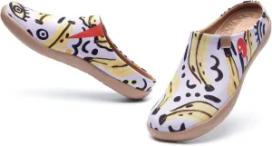 UIN Women's Wide Toe Mules Comfortable Lightweight Casual Art Painted Slip On Travel Shoes Malaga
