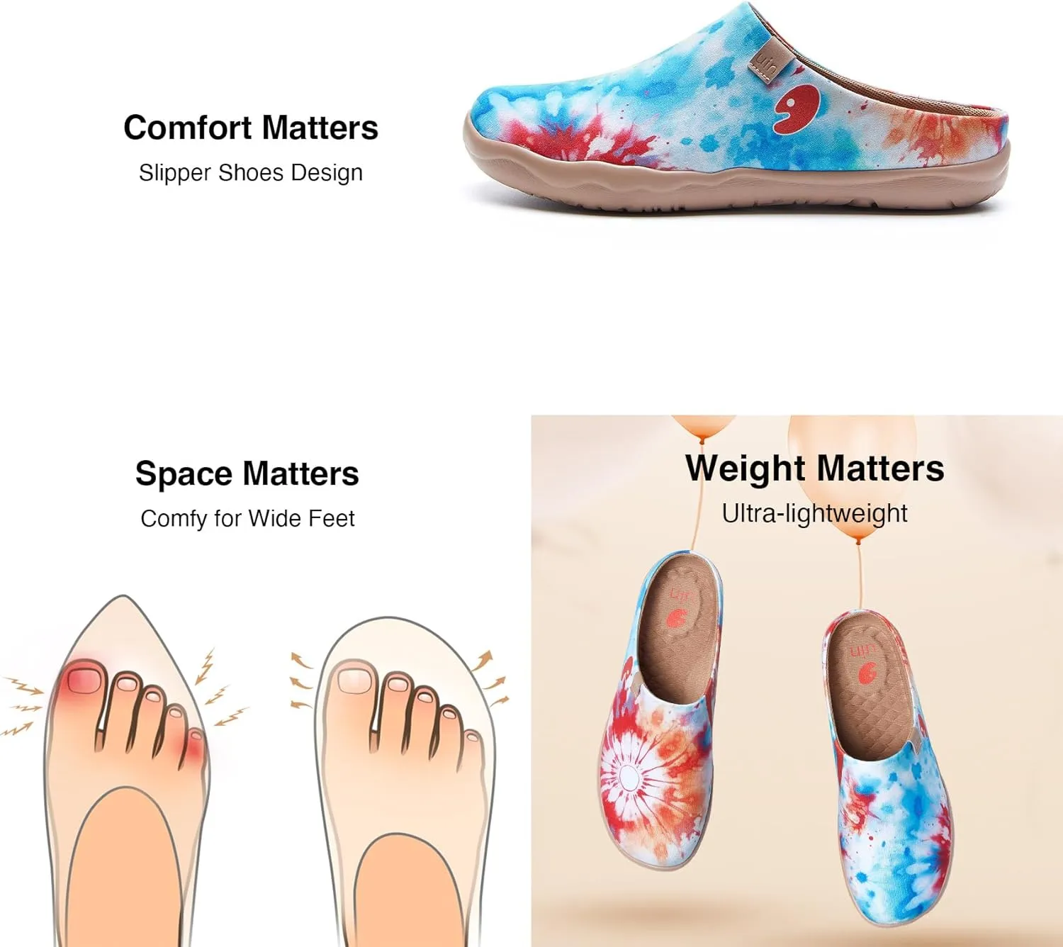 UIN Women's Wide Toe Mules Comfortable Lightweight Casual Art Painted Slip On Travel Shoes Malaga