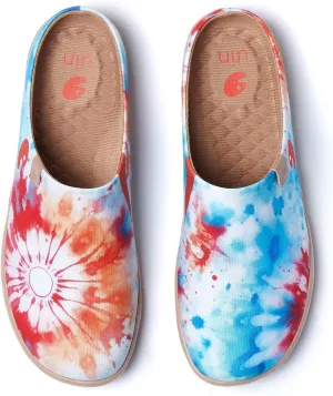 UIN Women's Wide Toe Mules Comfortable Lightweight Casual Art Painted Slip On Travel Shoes Malaga