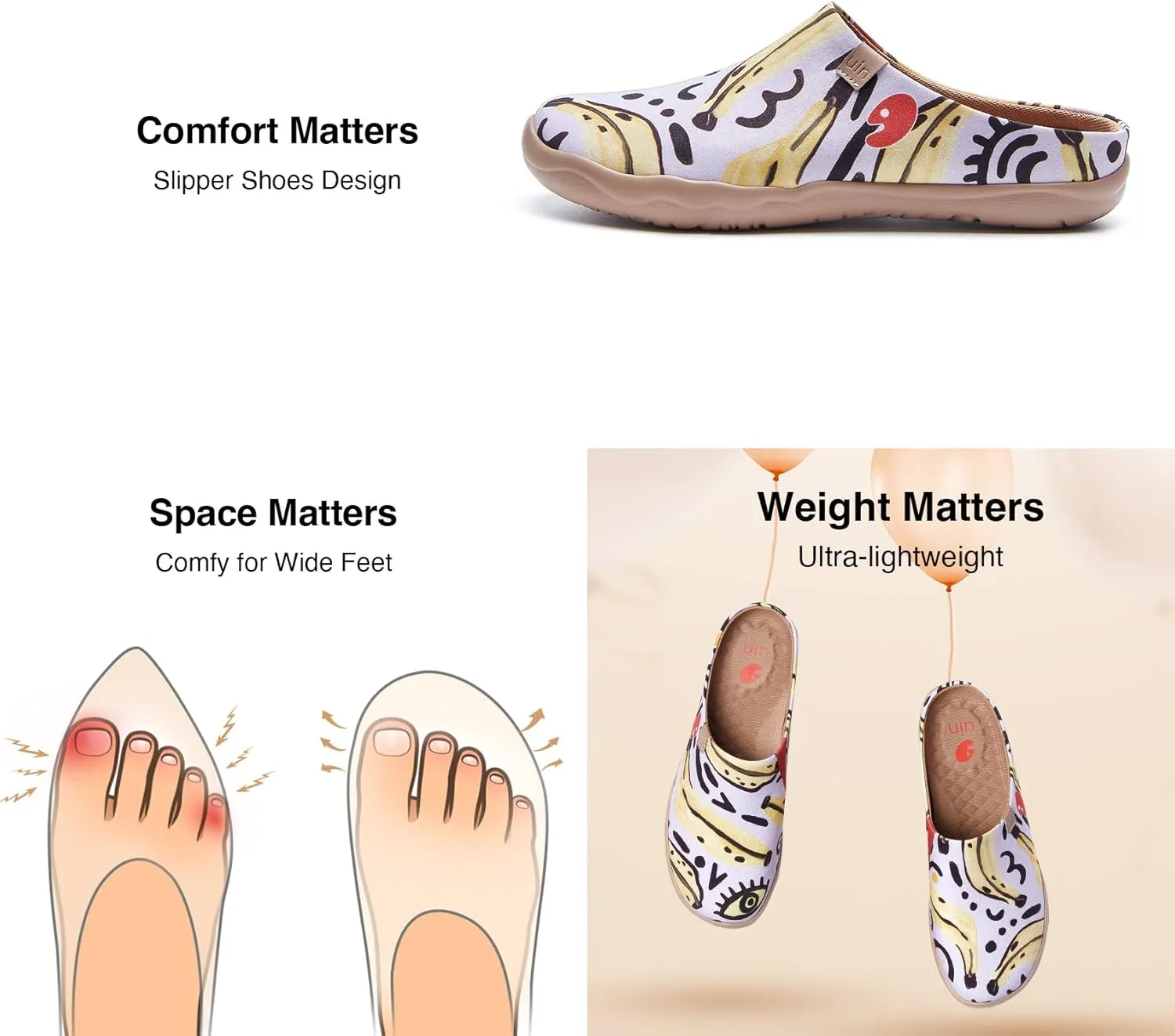 UIN Women's Wide Toe Mules Comfortable Lightweight Casual Art Painted Slip On Travel Shoes Malaga