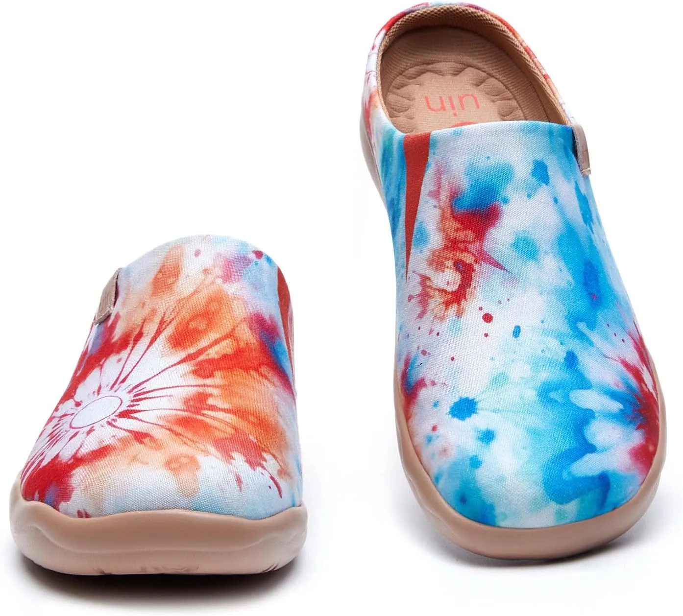 UIN Women's Wide Toe Mules Comfortable Lightweight Casual Art Painted Slip On Travel Shoes Malaga