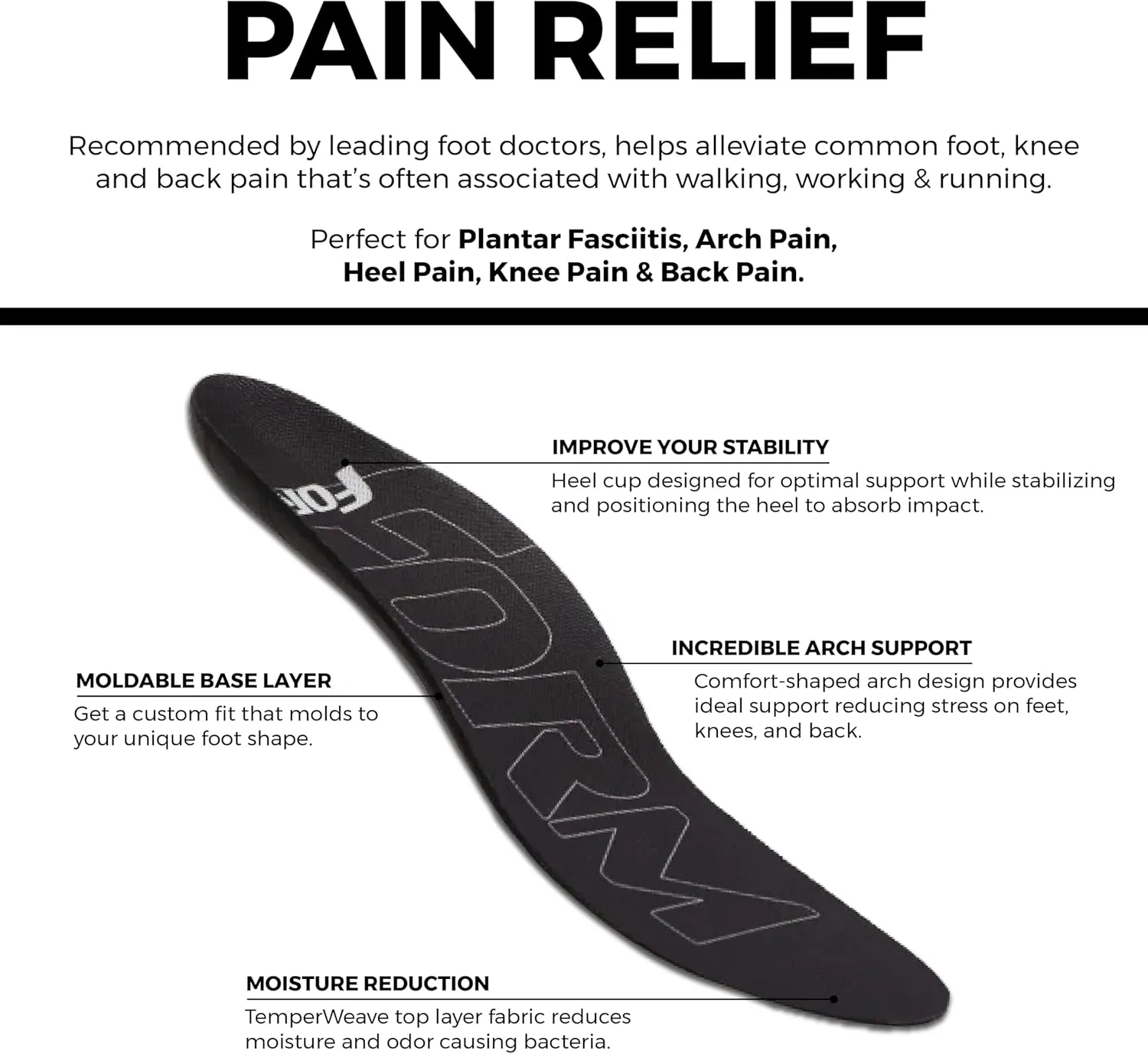 Ultra-Thin Plantar Fasciitis Insoles Designed for Comfort & Maximum Pain Relief, Ideal for Dress Shoes & Boots | Black (Men's 11-11.5, Women's 12.5)