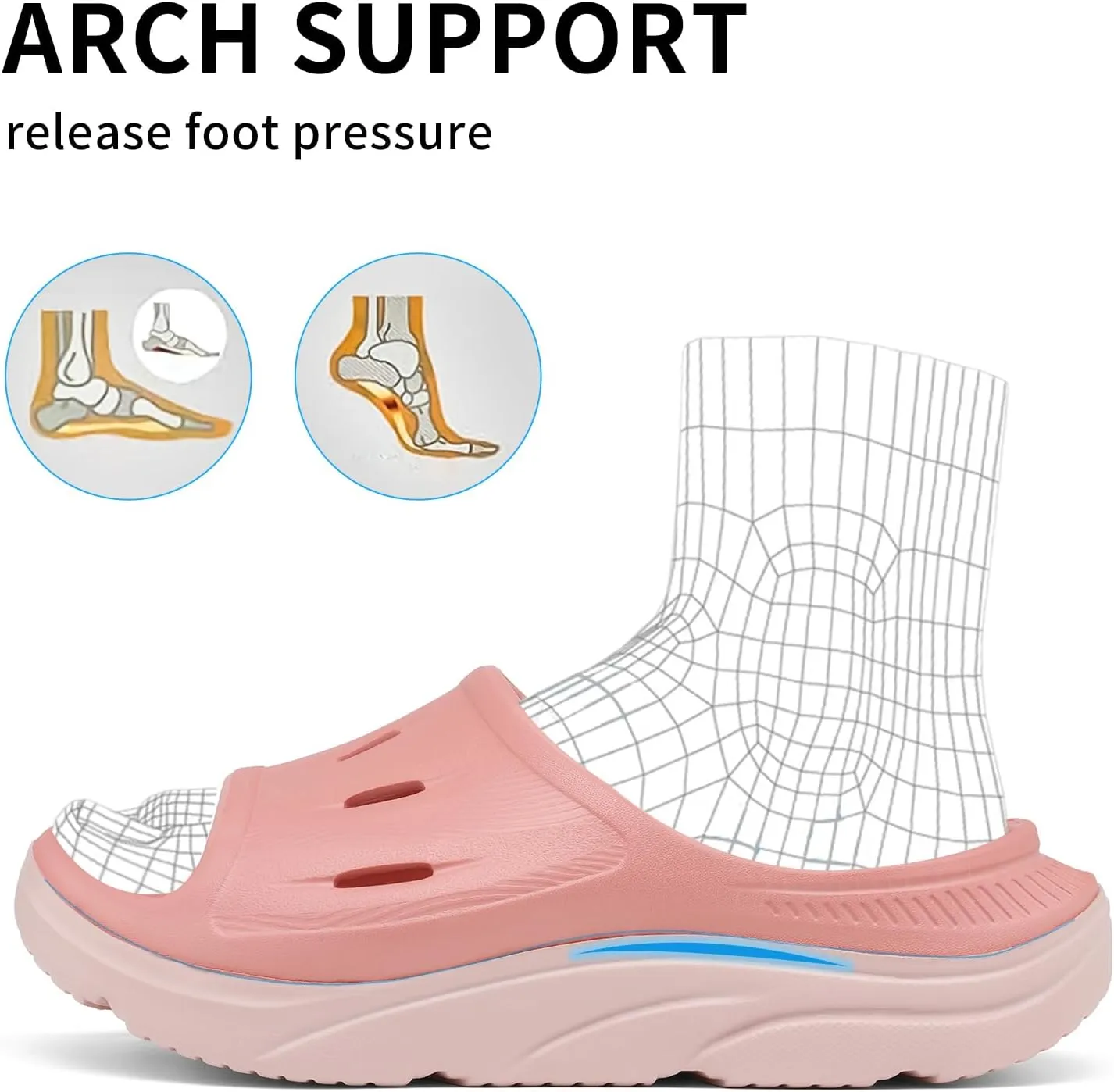 Unisex Adult Recovery Slides, Women and Men’s Plantar Fasciitis Thick Cushion Sandals with Arch Support, Orthotic Athletic Comfortable Lightweight Slippers for Indoor Outdoor