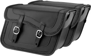 Universal Slanted Black Synthetic Leather Throw Over Motorcycle Saddlebags with Quick Release Buckles, Waterproof, Durable Panniers for Cruiser, Touring, Sport, and Chopper Motorcycles