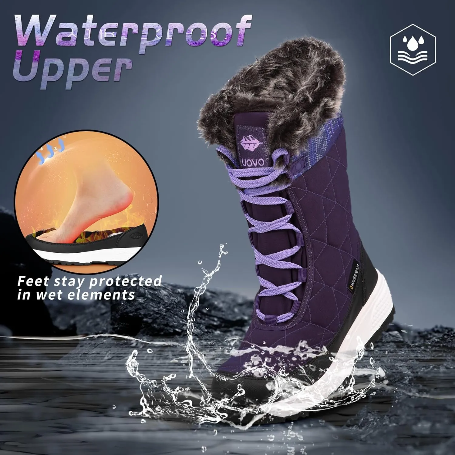 UOVO Kids Boys girls Snow Boots Warm Velvet Fur Lined Slip Resistant Waterproof Outdoor Winter Shoes(Little/Big Kids)