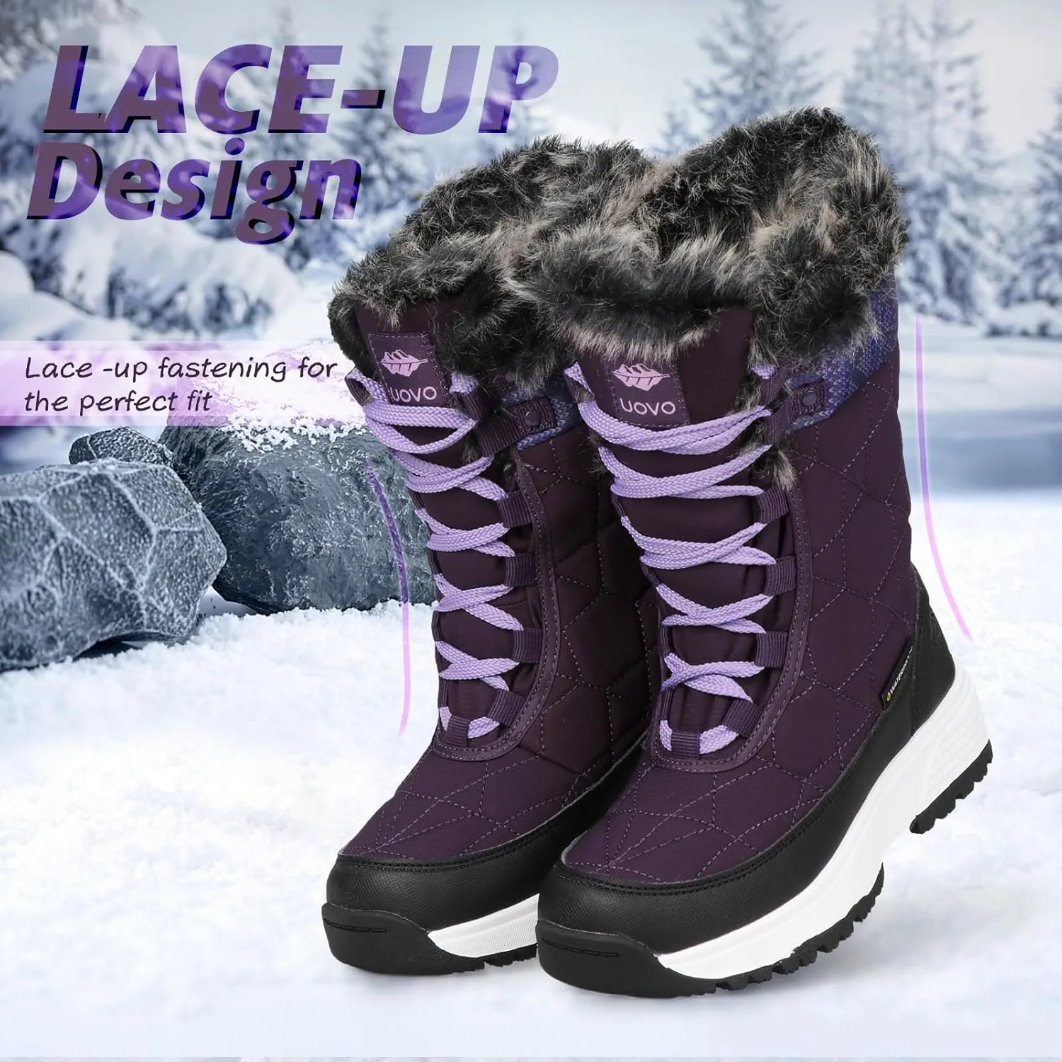 UOVO Kids Boys girls Snow Boots Warm Velvet Fur Lined Slip Resistant Waterproof Outdoor Winter Shoes(Little/Big Kids)