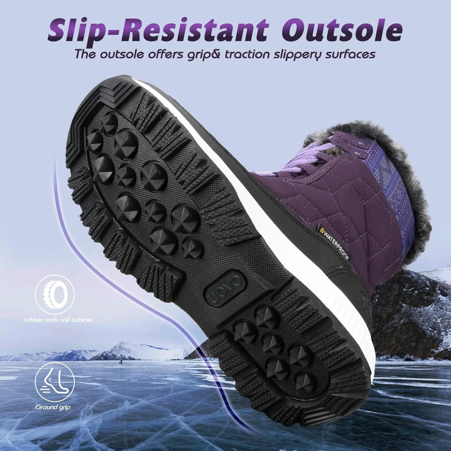 UOVO Kids Boys girls Snow Boots Warm Velvet Fur Lined Slip Resistant Waterproof Outdoor Winter Shoes(Little/Big Kids)