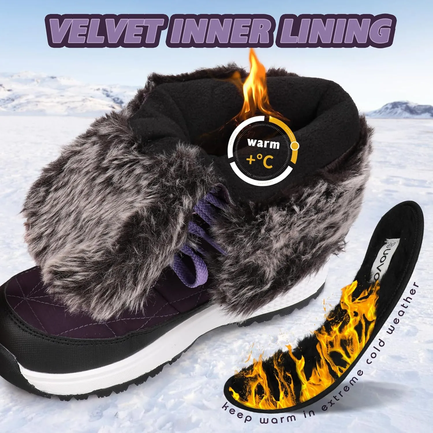 UOVO Kids Boys girls Snow Boots Warm Velvet Fur Lined Slip Resistant Waterproof Outdoor Winter Shoes(Little/Big Kids)