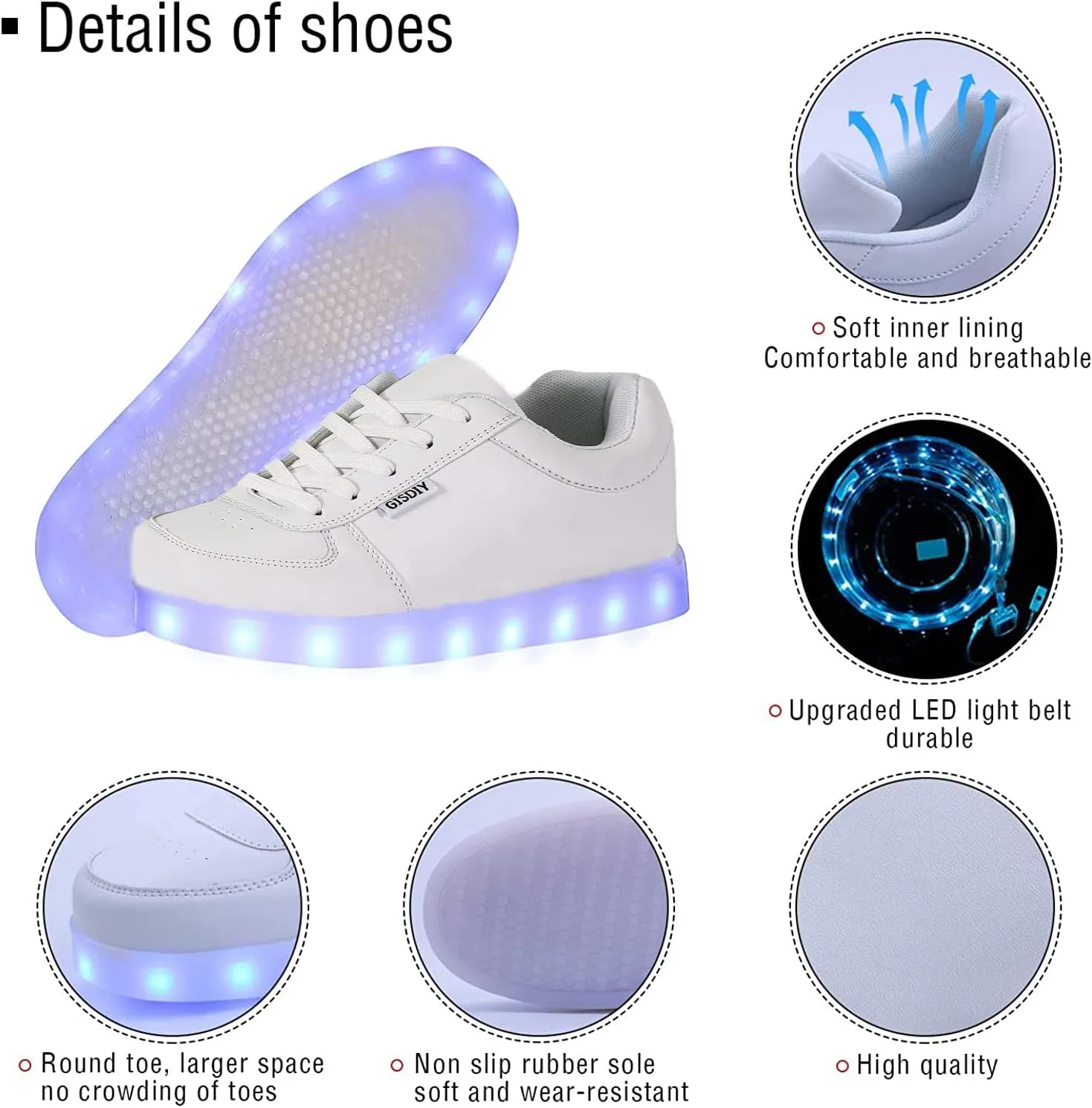 USB Adult Light Up Shoes Rechargeable Flashing Low Top LED Shoes Unisex Sports Dancing Sneakers