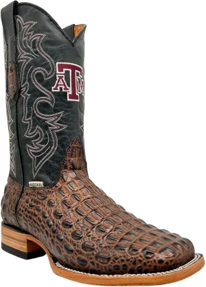 Vaccari Men's Jackson Genuine Hornback Alligator Print Leather & Embroidery Broad Square Toe Officially Licensed Cowboy University Boots