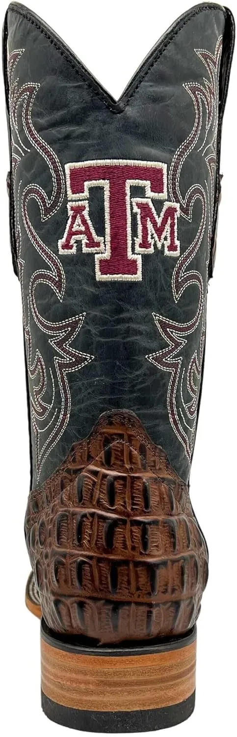 Vaccari Men's Jackson Genuine Hornback Alligator Print Leather & Embroidery Broad Square Toe Officially Licensed Cowboy University Boots