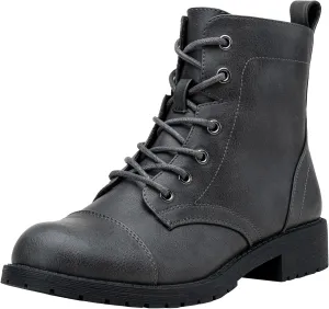Vepose Women's Ankle Boots Lace up, Flat Fashion Combat Booties Low Heel