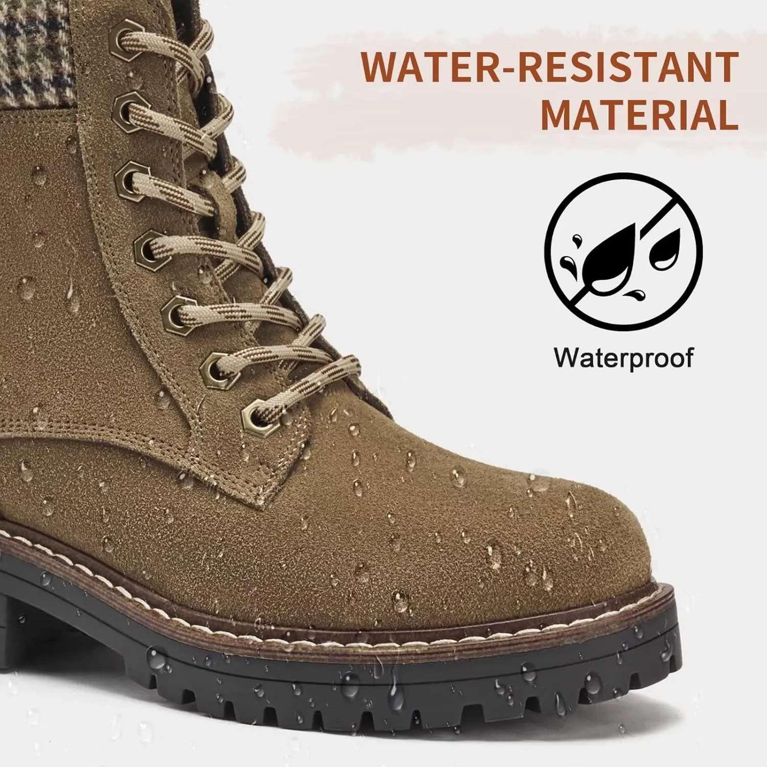 VERDASCO Womens Boots Ladies Casual Water-Resistant Lace Up With Zipper Inside Boots Fashion Round Toe Lug Sole Ankle Boots&Booties for Women
