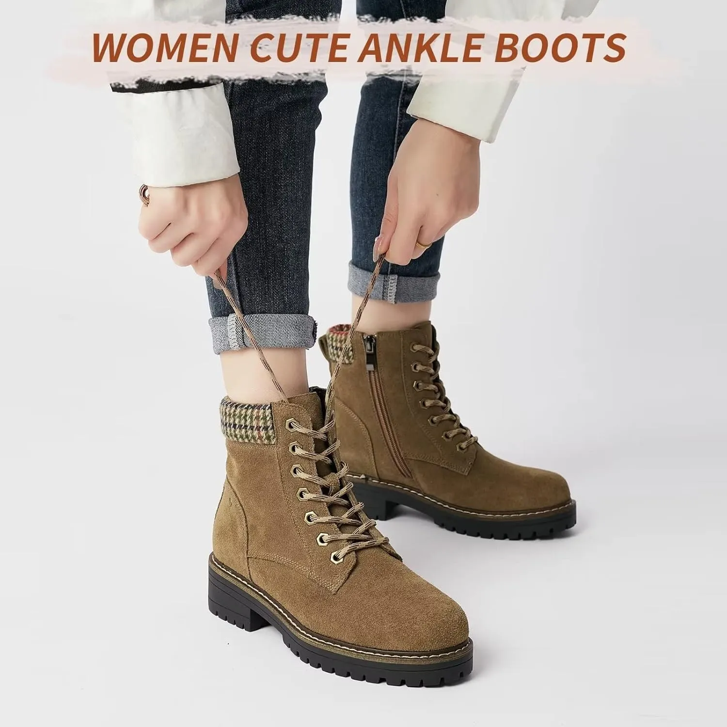 VERDASCO Womens Boots Ladies Casual Water-Resistant Lace Up With Zipper Inside Boots Fashion Round Toe Lug Sole Ankle Boots&Booties for Women