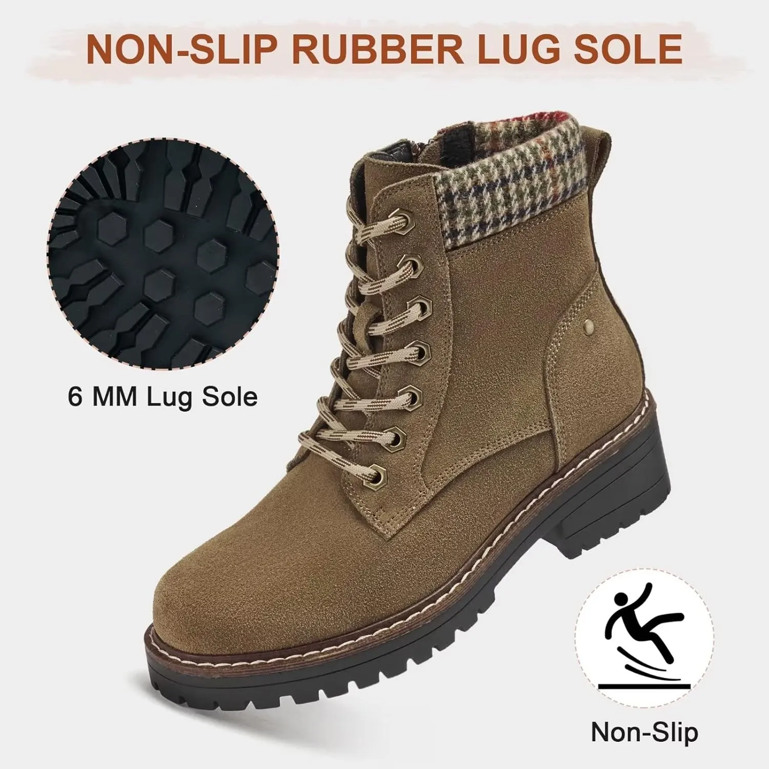 VERDASCO Womens Boots Ladies Casual Water-Resistant Lace Up With Zipper Inside Boots Fashion Round Toe Lug Sole Ankle Boots&Booties for Women