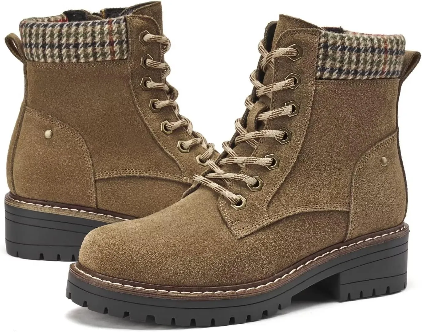 VERDASCO Womens Boots Ladies Casual Water-Resistant Lace Up With Zipper Inside Boots Fashion Round Toe Lug Sole Ankle Boots&Booties for Women