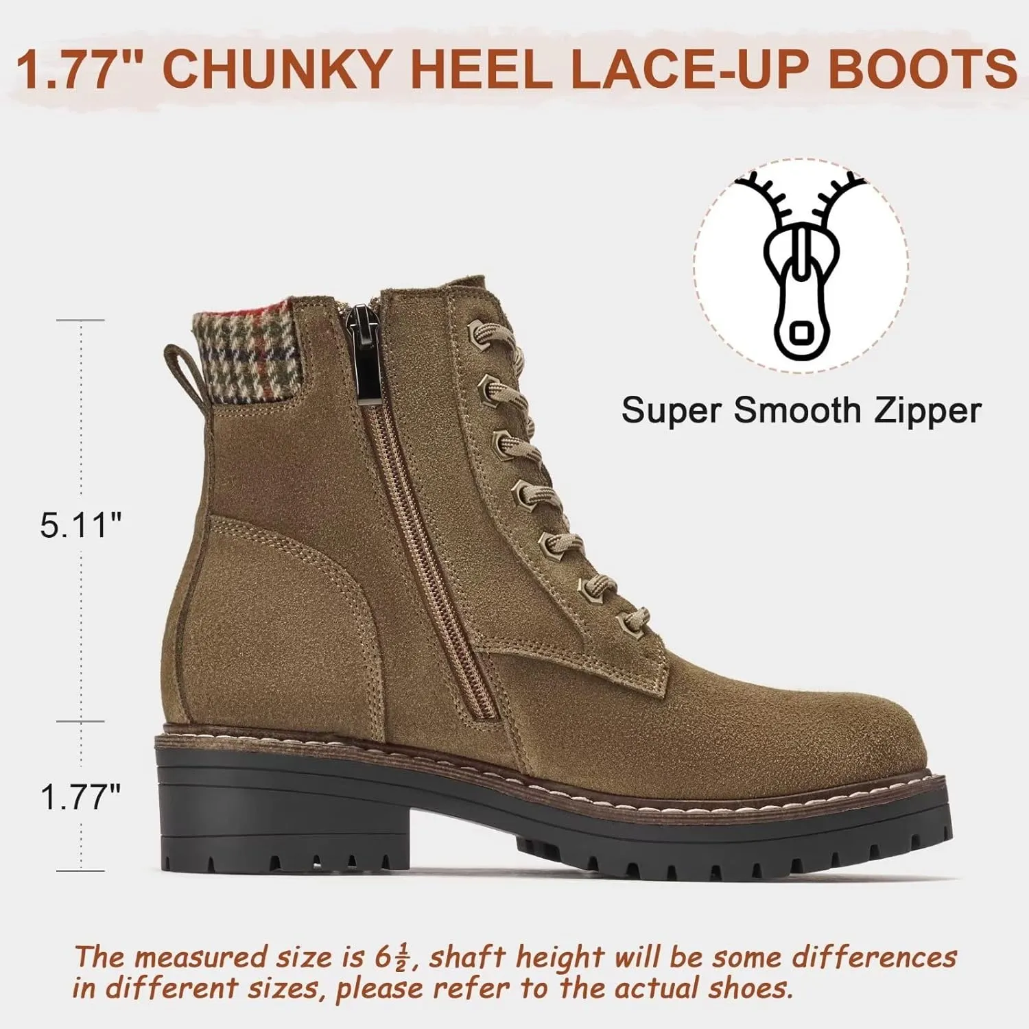 VERDASCO Womens Boots Ladies Casual Water-Resistant Lace Up With Zipper Inside Boots Fashion Round Toe Lug Sole Ankle Boots&Booties for Women
