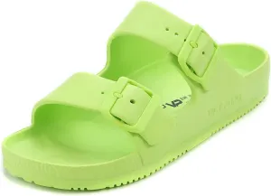 VICT POPU Womens Sandals Adjustable Double Buckle Strap Waterproof EVA Flat Slides