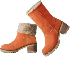 VIMISAOI Winter Boots for Women, Comfortable Slip On Mid Chunky Heel Suede Warm Snow Ankle Boots Outdoor Shoes