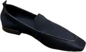 Vintage Metallic Loafers for Women Closed Toe Block Heels Genuine Leather Women's Slip on Flats Shoes Comfort Casual Business Office Work