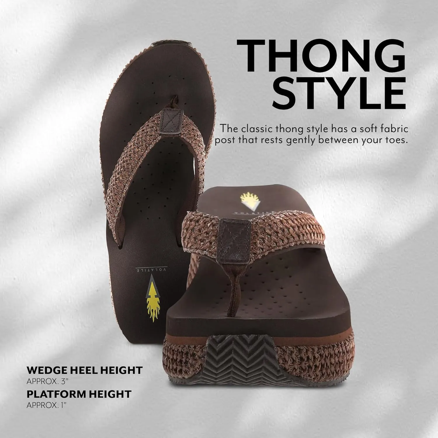 VOLATILE Island Wedge Sandals for Women Featuring Slip-On Thong Platform Style with EVA Insole and Rubber Outsole