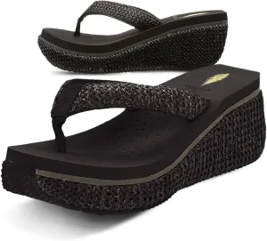 VOLATILE Island Wedge Sandals for Women Featuring Slip-On Thong Platform Style with EVA Insole and Rubber Outsole