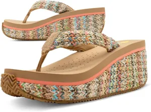VOLATILE Island Wedge Sandals for Women Featuring Slip-On Thong Platform Style with EVA Insole and Rubber Outsole