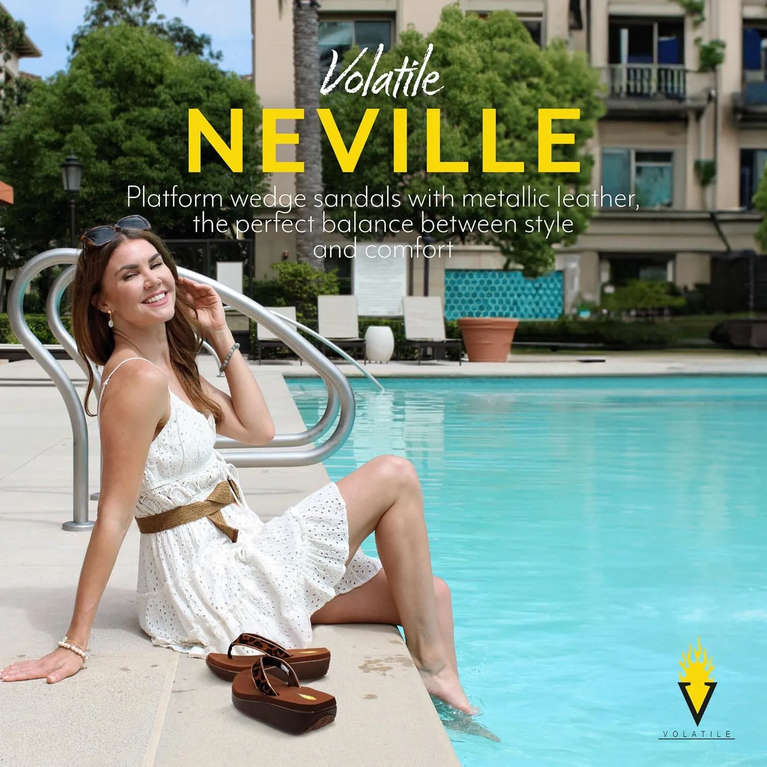 VOLATILE Neville Wedge Sandals for Women Featuring Soft Webbed Textile Thong Post, Padded Lining, and Slip-On Wedge Style