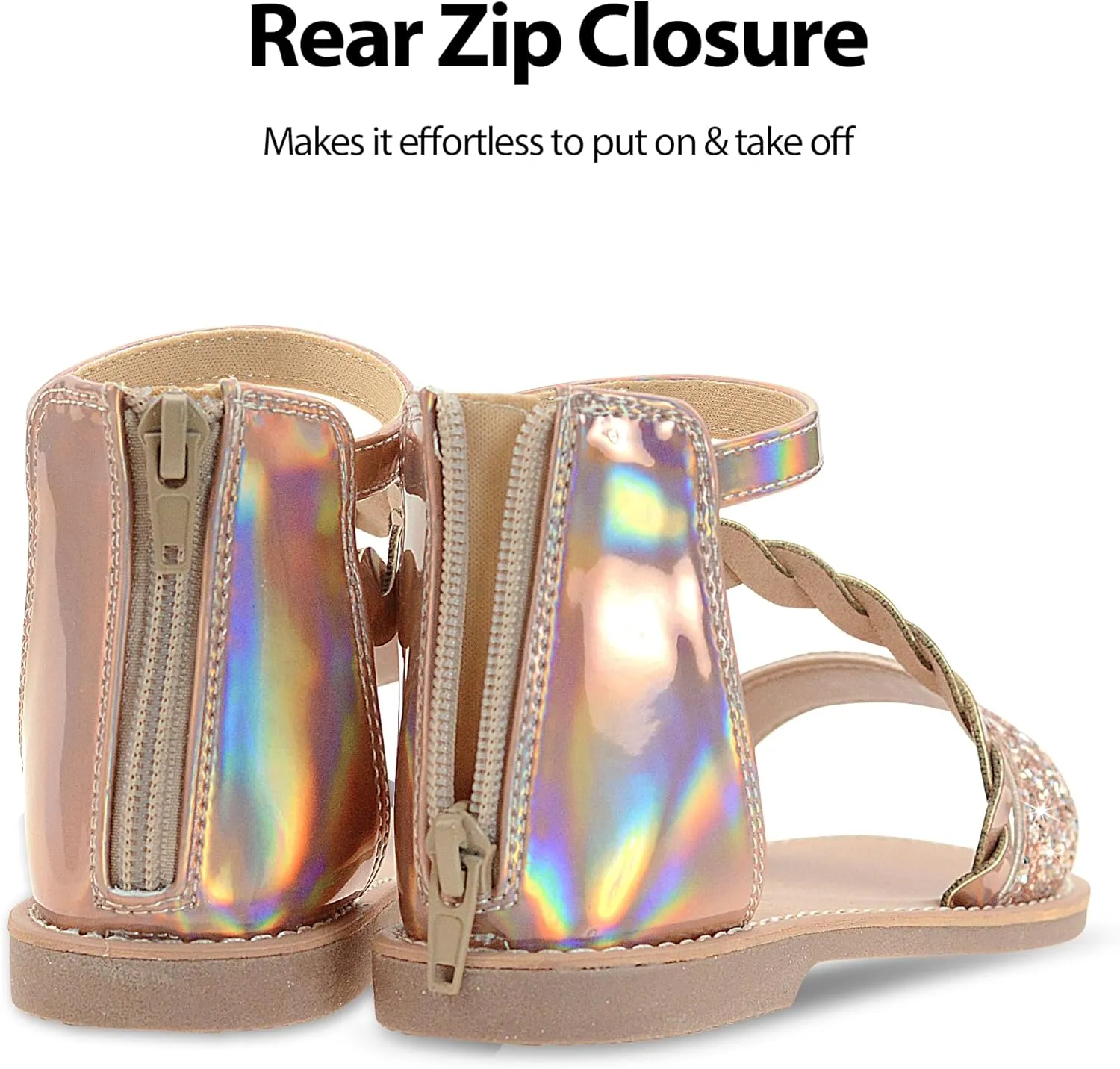 Vonair Girls Gladiator Sandals with Zipper Flat Strappy Open Toe Summer Sandals