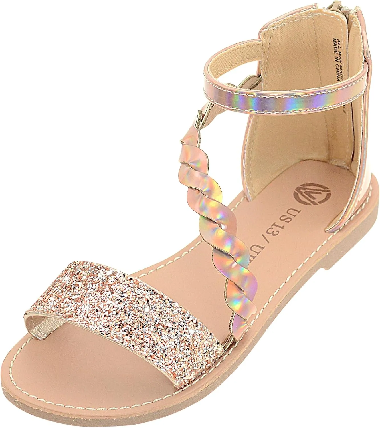 Vonair Girls Gladiator Sandals with Zipper Flat Strappy Open Toe Summer Sandals