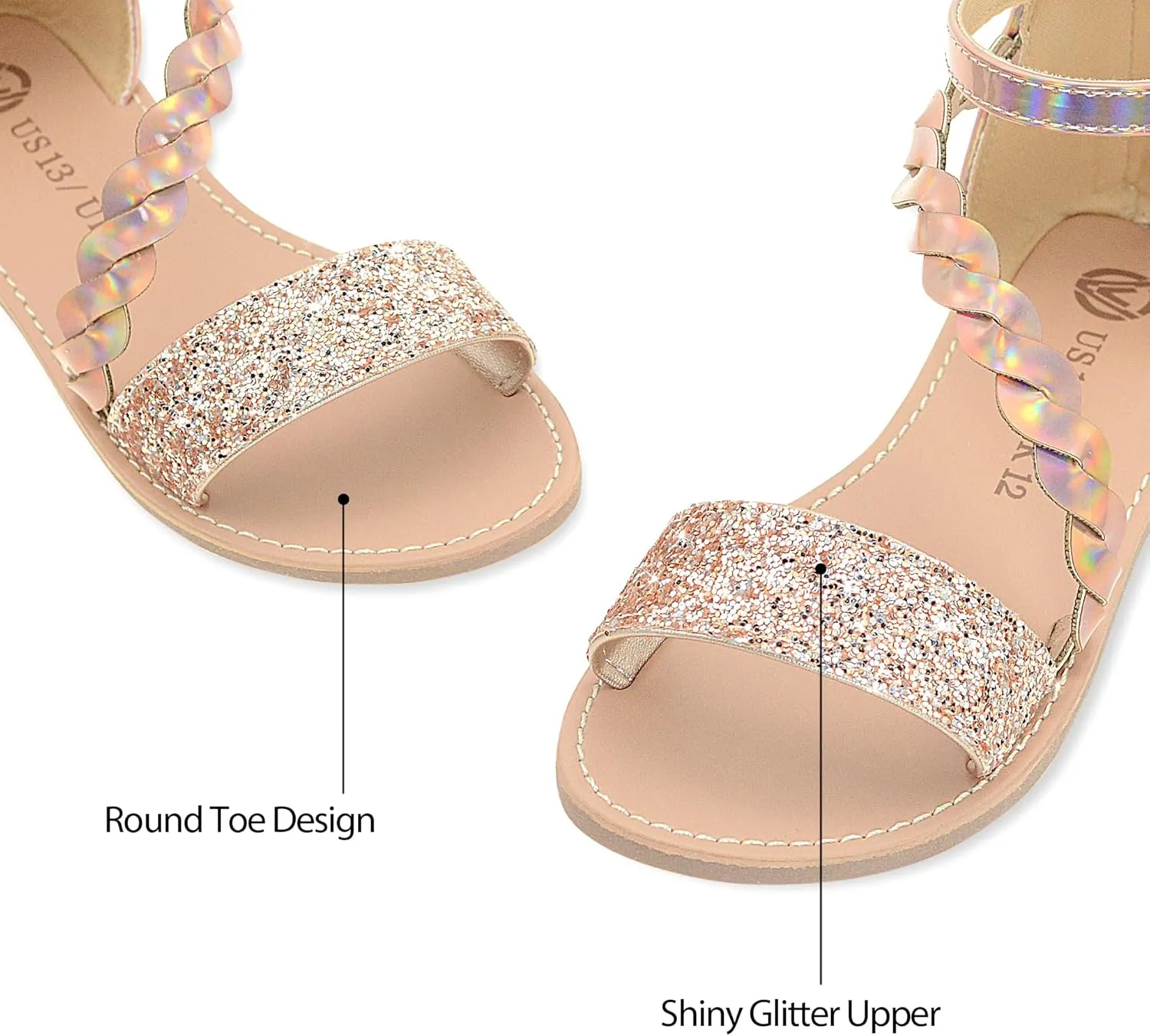 Vonair Girls Gladiator Sandals with Zipper Flat Strappy Open Toe Summer Sandals