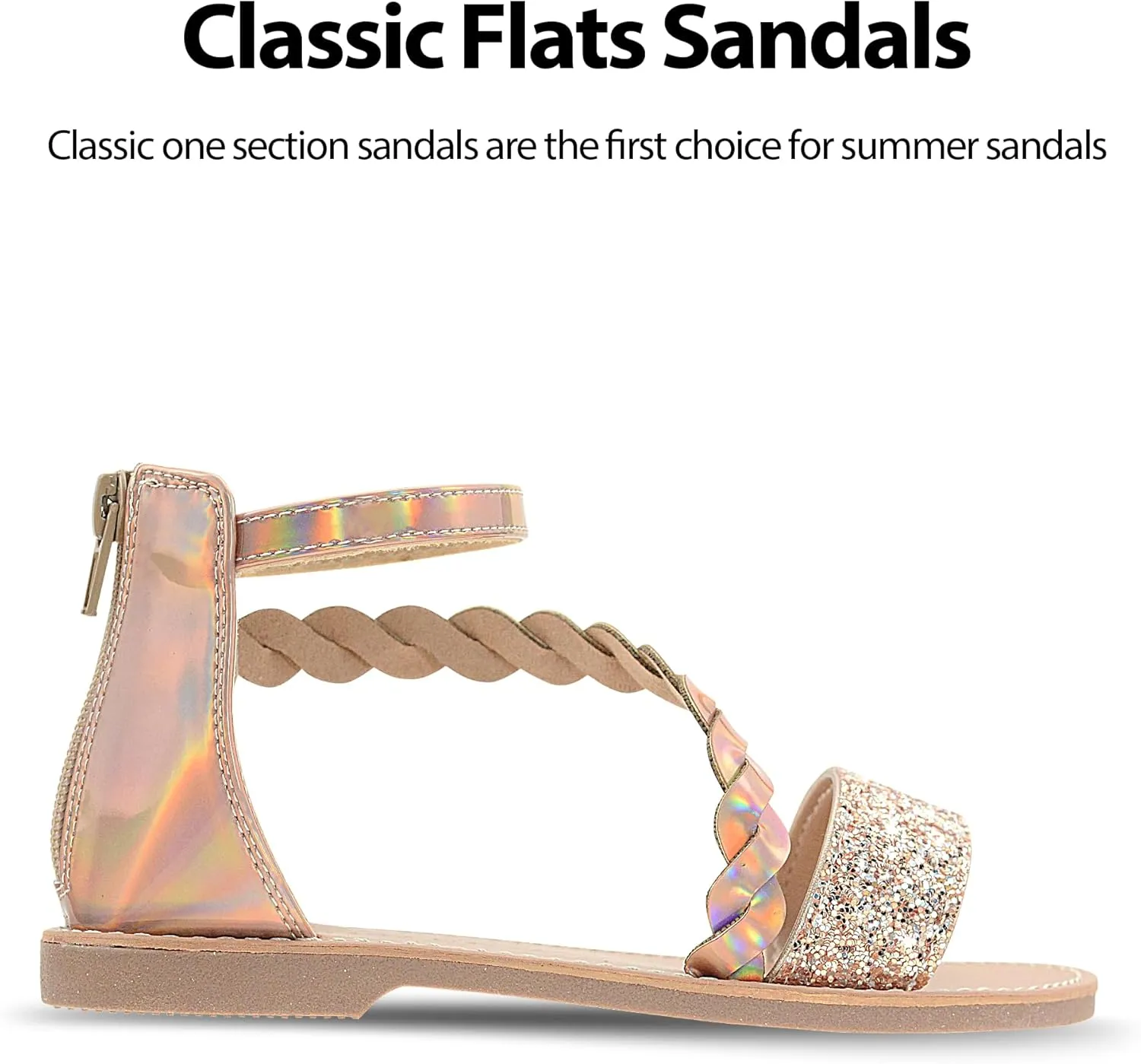 Vonair Girls Gladiator Sandals with Zipper Flat Strappy Open Toe Summer Sandals