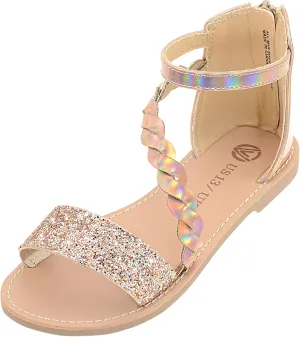 Vonair Girls Gladiator Sandals with Zipper Flat Strappy Open Toe Summer Sandals